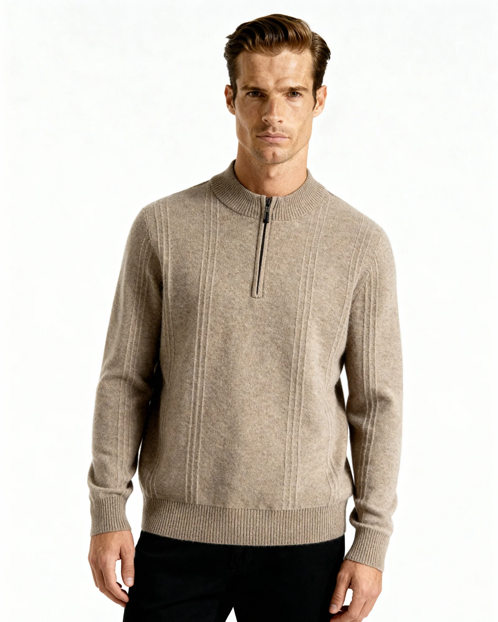 100% Cashmere Ribbed Half Zip - Image 2