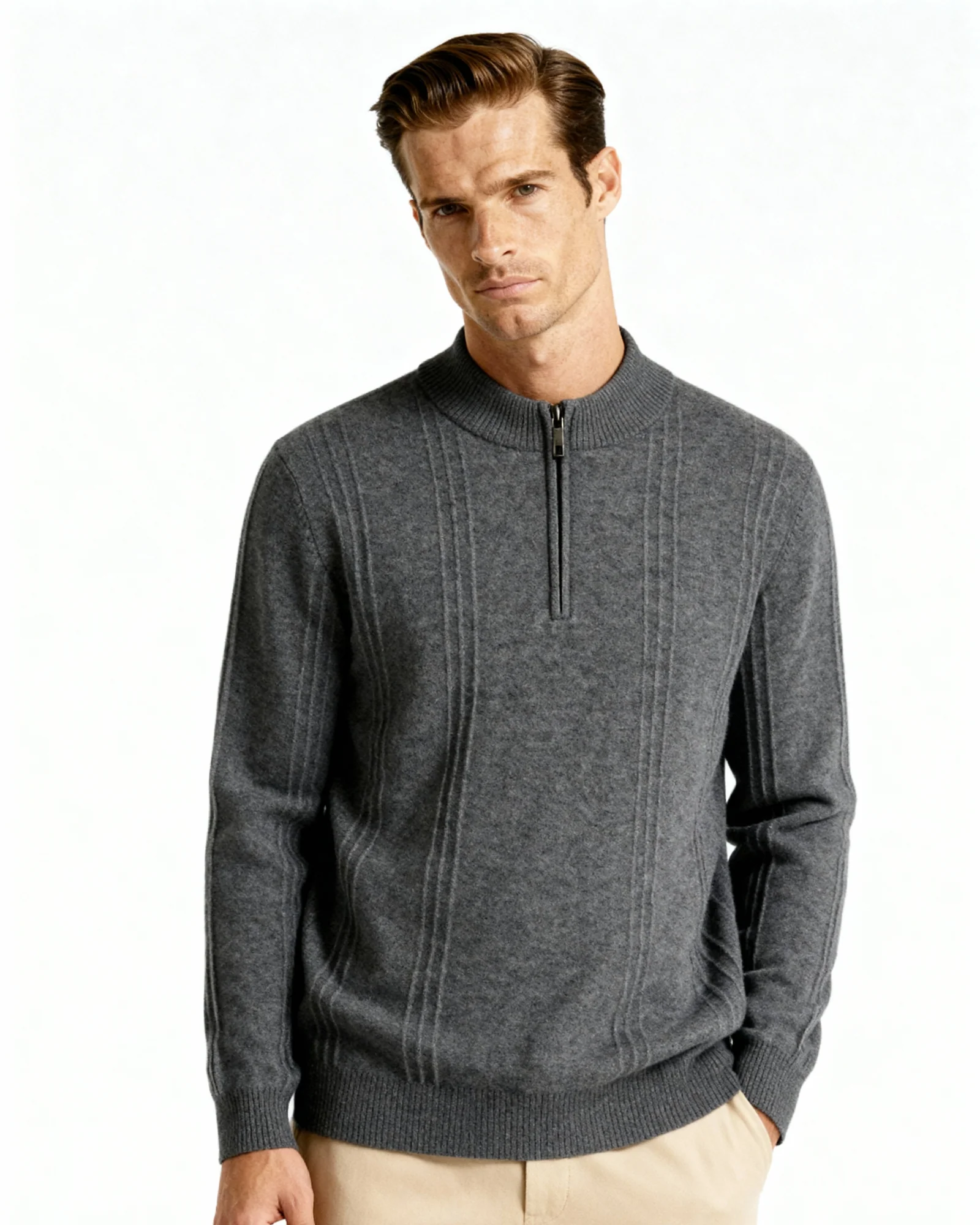 100% Cashmere Ribbed Half Zip - Image 20