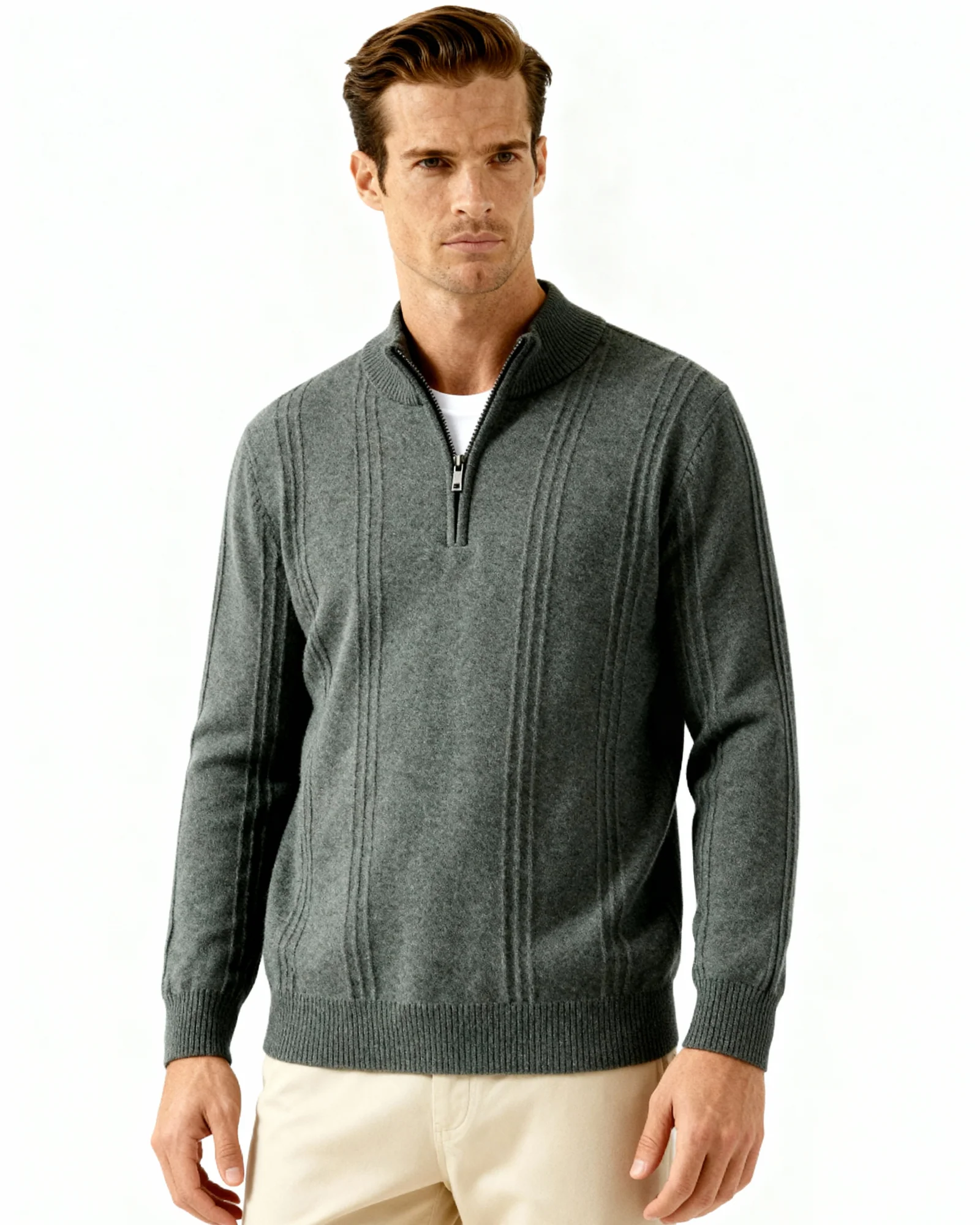 100% Cashmere Ribbed Half Zip - Image 21