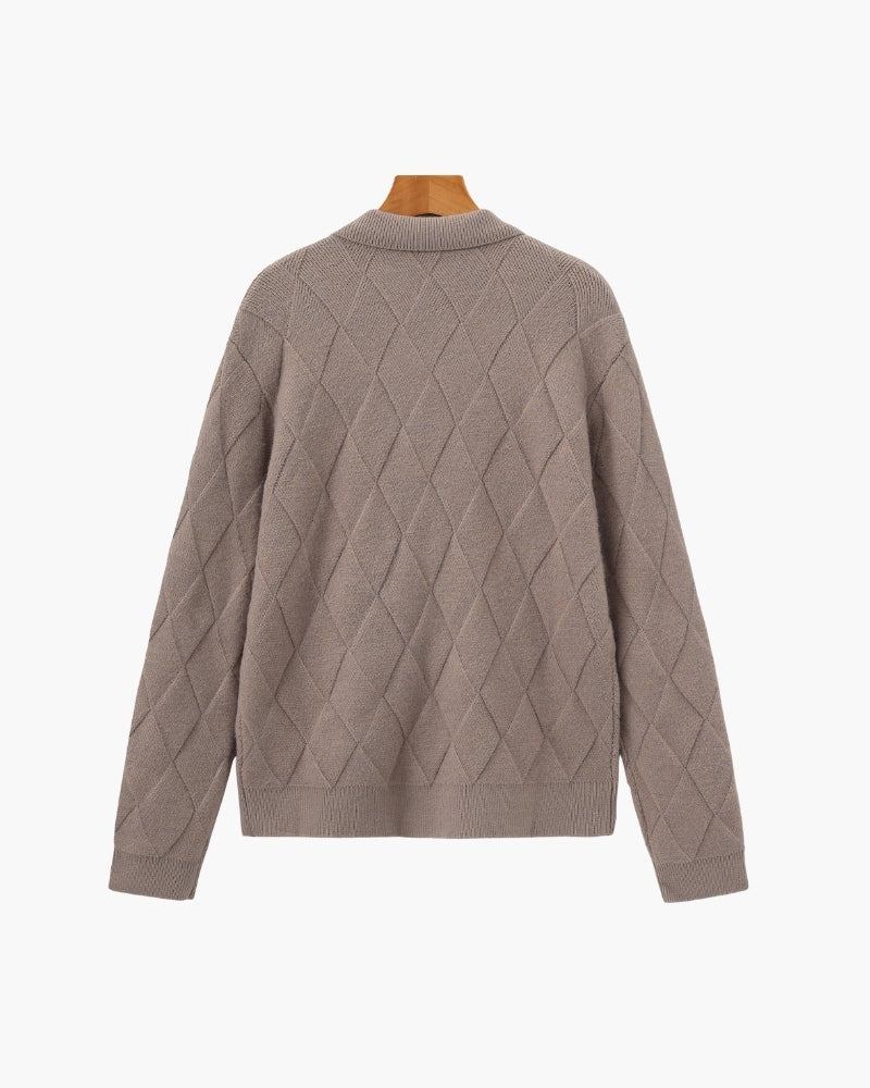 Heritage Diamond Knit Zip Cardigan - Image 3
