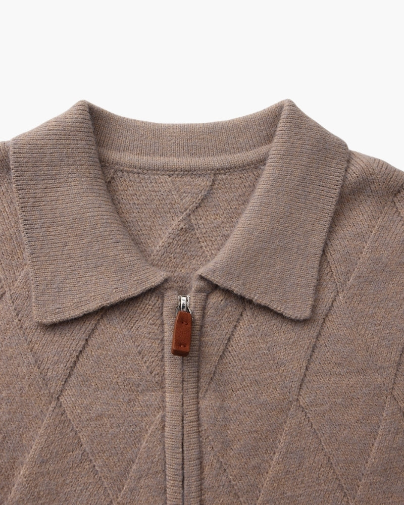 Heritage Diamond Knit Zip Cardigan - Image 4