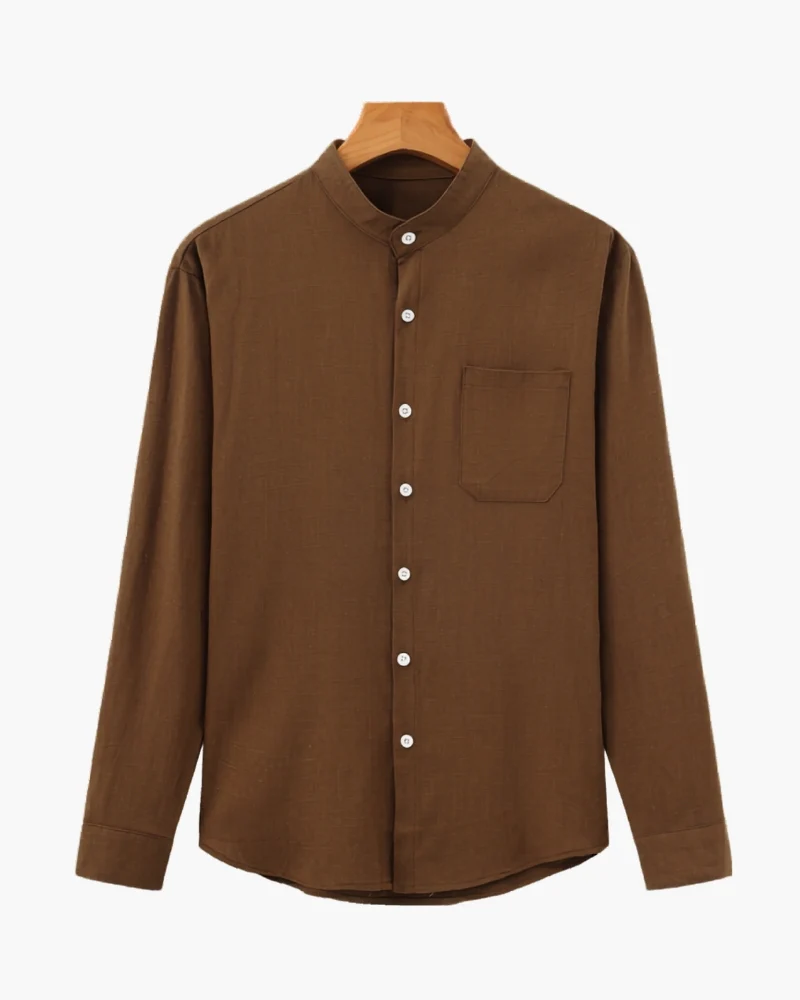 Men’s Mandarin Collar Shirt – Relaxed Fit Textured Cotton Shirt