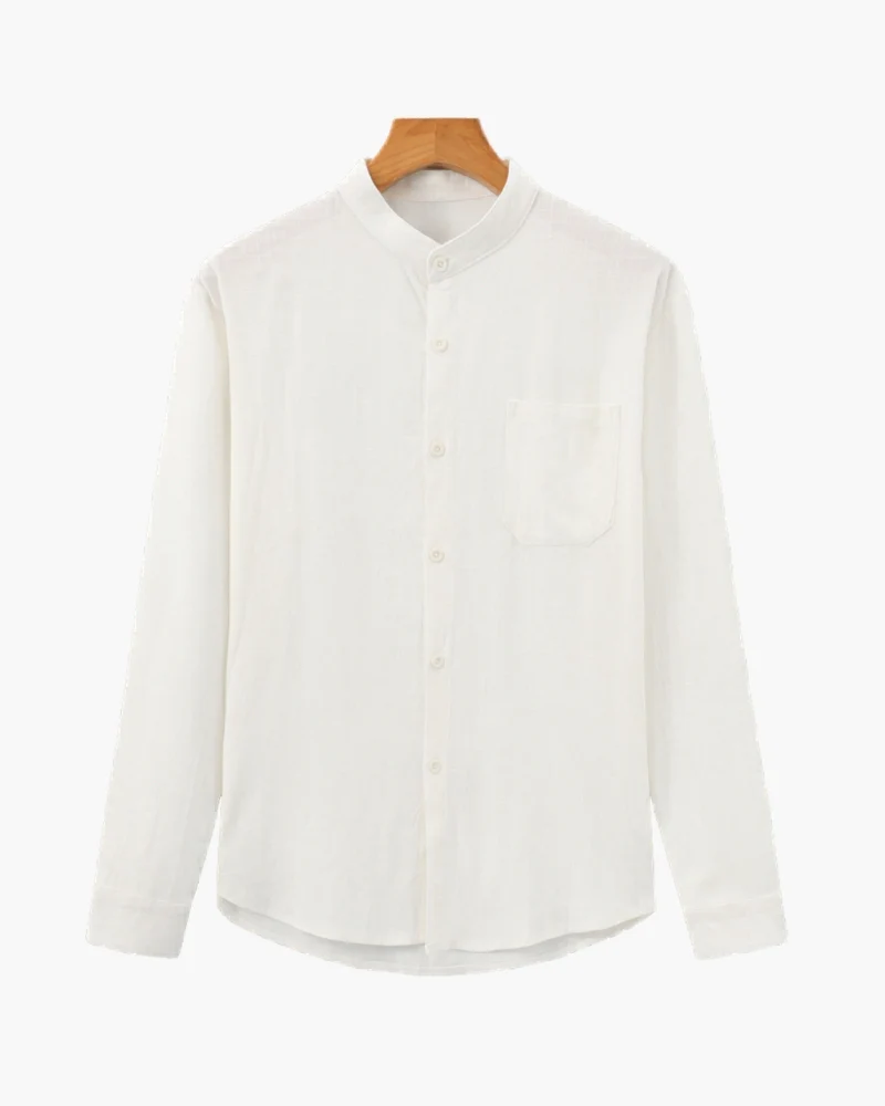 Men’s Mandarin Collar Shirt – Relaxed Fit Textured Cotton Shirt - Image 2