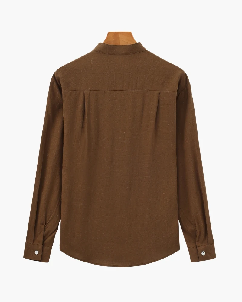Men’s Mandarin Collar Shirt – Relaxed Fit Textured Cotton Shirt - Image 3