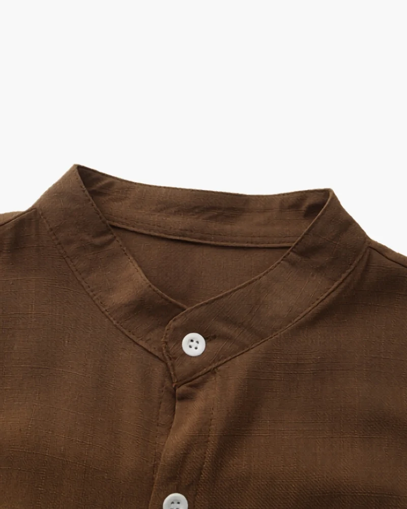 Men’s Mandarin Collar Shirt – Relaxed Fit Textured Cotton Shirt - Image 4