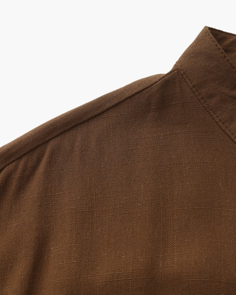 Men’s Mandarin Collar Shirt – Relaxed Fit Textured Cotton Shirt - Image 8