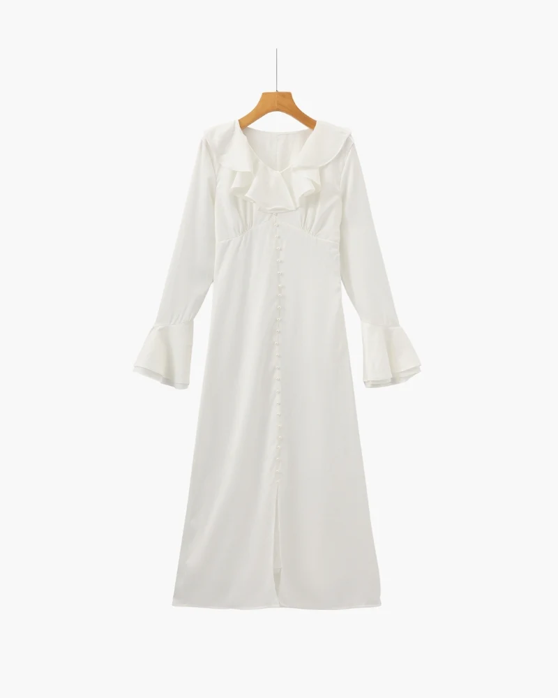 Pearl Button Ruffle Midi Dress - Image 2